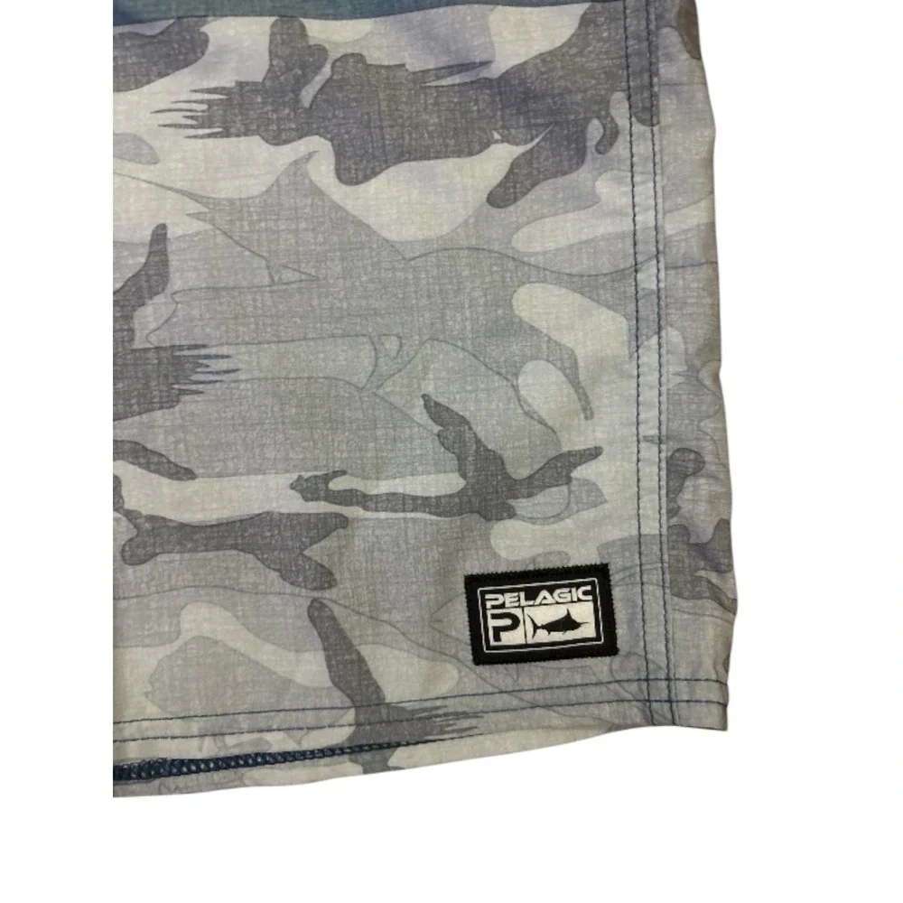 Pelagic Board Fishing Shorts Mens 38 Blue Hybrid Fish Print - Picture 2 of 7